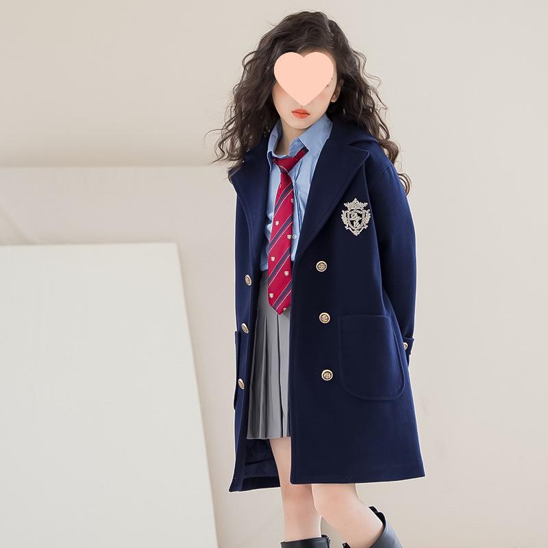 

2025 Girls & Women s British Woolen Trench Coat, Parent-Child Matching, Long & Thick for Autumn/Winter 160cm