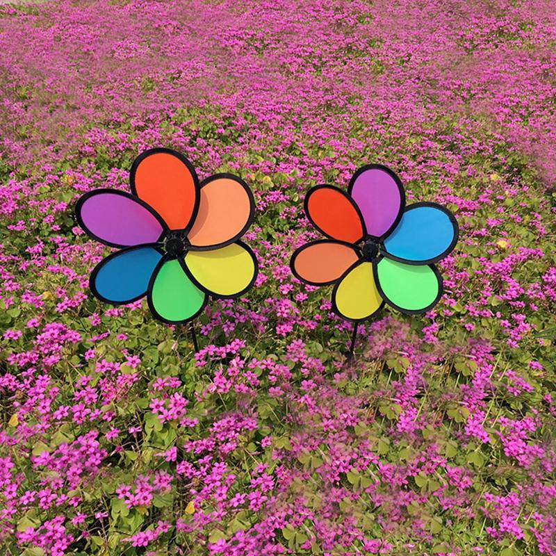 Windmill Colorful Rainbow Flower Spinner Wind Windmill Garden Yard Outdoor Decor