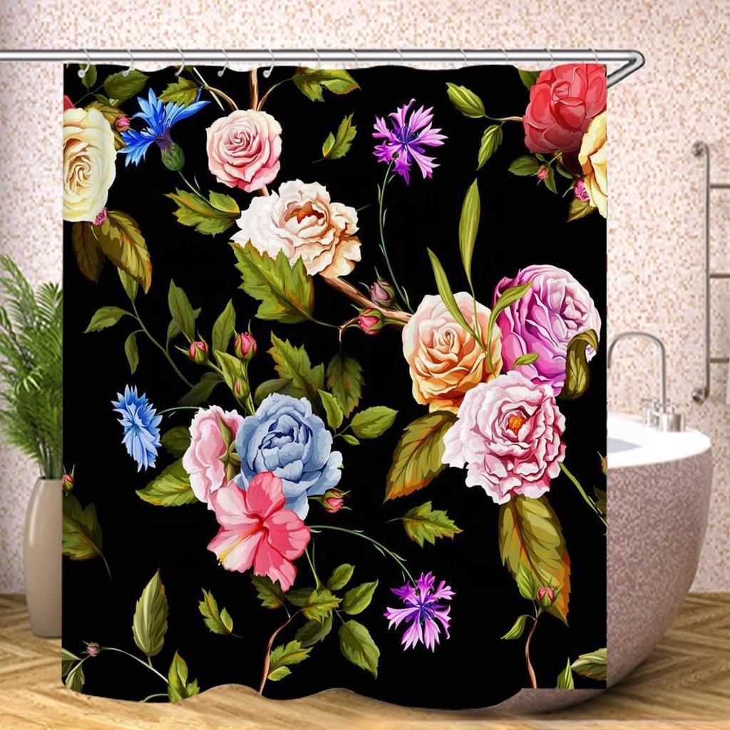 Sunflower Flowers Red Rose Shower Curtain Bath Waterproof Curtains For Living Room Luxury Set Screen Bathroom Accessories Sets
