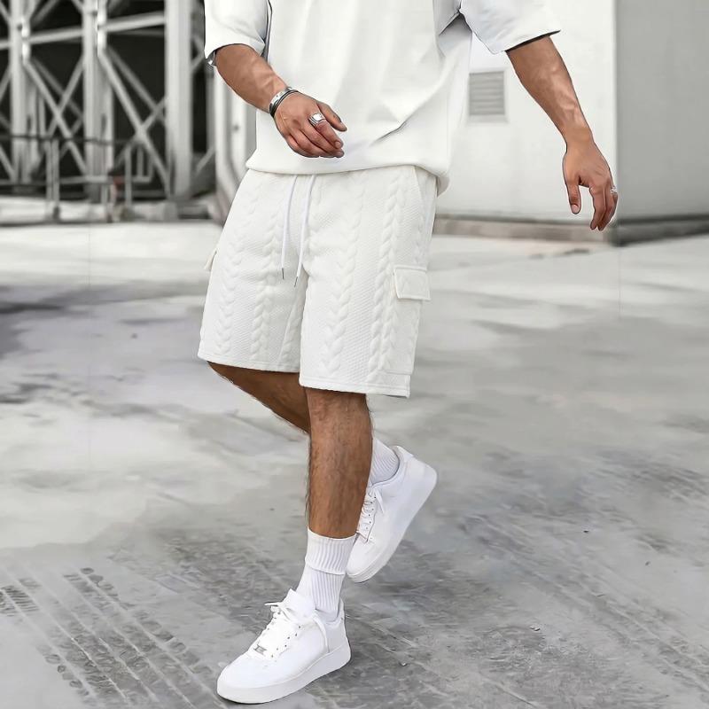 

Mens Casual Cable Knit Textured Cargo Drawstring Shorts S белый