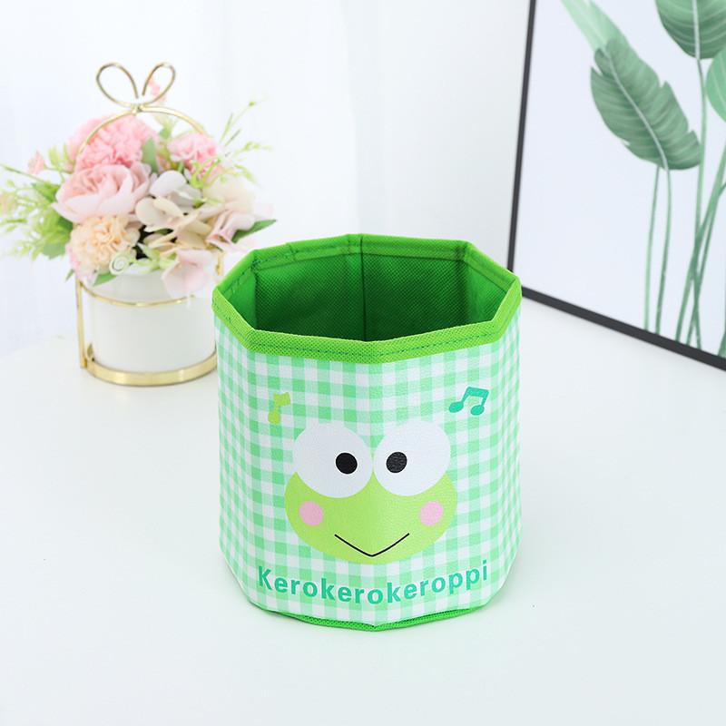 Pu Cartoon Grid Round Storage Bin With Foldable Design For Desk Organization And Office Use