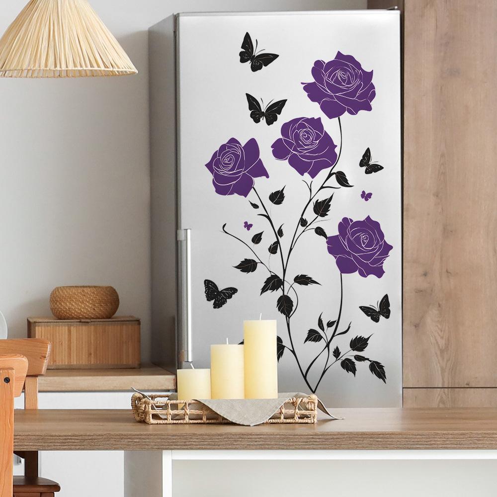 Hand Painted Purple Floral Butterfly Wall Sticker Self-Adhesive Removable for Living Room Study Background Home Decor
