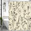 Czarno-beżowa kwiatowa zasłona prysznicowa, Dekoracyjna zasłona prysznicowa do łazienki, Wodoodporna zasłona prysznicowa z haczykami