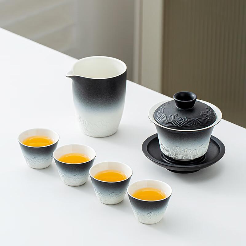 Gradient Black Wave Gaiwan Tea Set