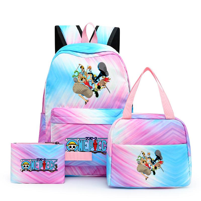 3 stk/sett Tilbake til skolen ryggsekk Anime ett stykke jenteryggsekksett Kawaii skoleelever Gutt Barn Matpakke Blyantboks