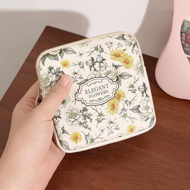 1PC Bag Print Floral Durable Large Capacity Premium Cosmetic Cute Bag Portable Makeup Travel 12*12cm