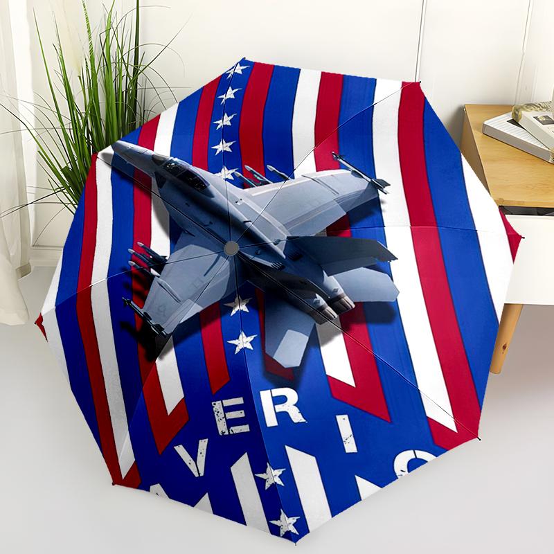1pc Airplane Theme Pattern Umbrella Portable Folding Umbrella Iron Frame Hole Bone Structure Outdoor Home Umbrella