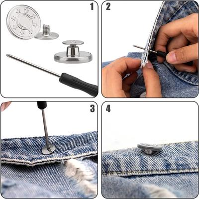 10 pièces/paquet Avec Tournevis Boutons de Jeans Sans Clou Accessoires de Couture Rallonges de Taille Bouton 17mm Vêtements Pantalons Boucle de Taille