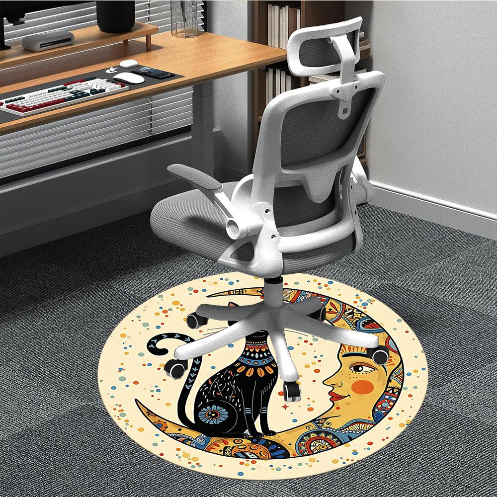 

1PC Moon Cat Office Round Area Rug, Indoor Mat Suitable For Office, Under Office Chairs Bedroom Living Room Home Decor, Room DecoT1223061 80cm by 80cm
