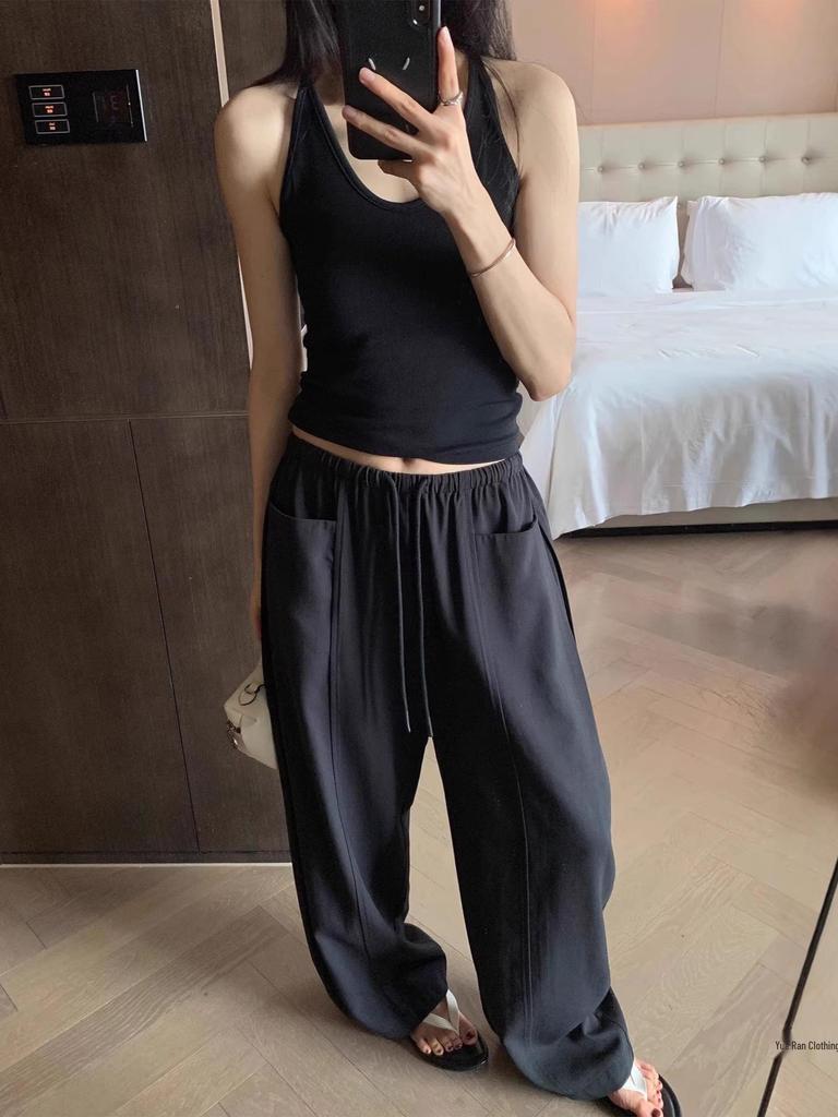 Women's Linen Cotton Casual Pants - 2026 Summer Elastic Waist Drawstring Long Straight Leg