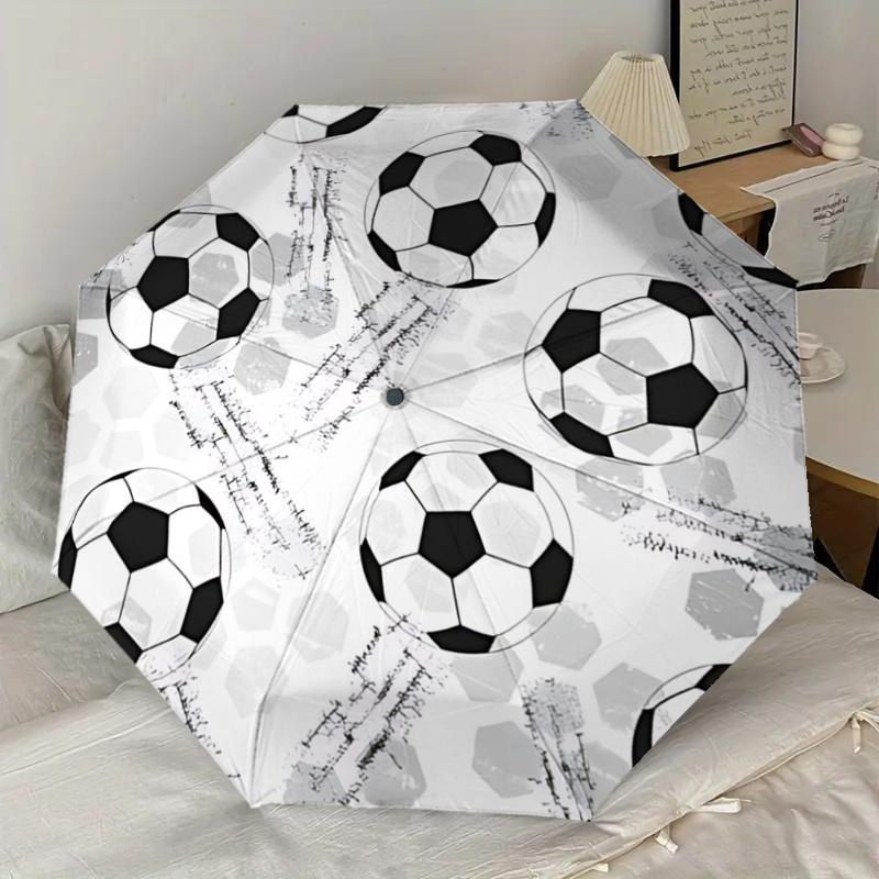 Soccer Ball Patterned Automatic Opening/Closing Umbrella with Foldable Design, Iron Frame, Outdoor Use, Ideal Gift for Fans, Travelers, Dail