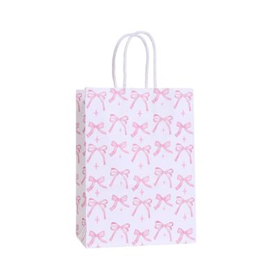 12Pcs Durable Sweet Gift Packing Bag Paper Portable Candy Cookie Bags Pink Bow Reusable Party Favor Bags Valentine's Day