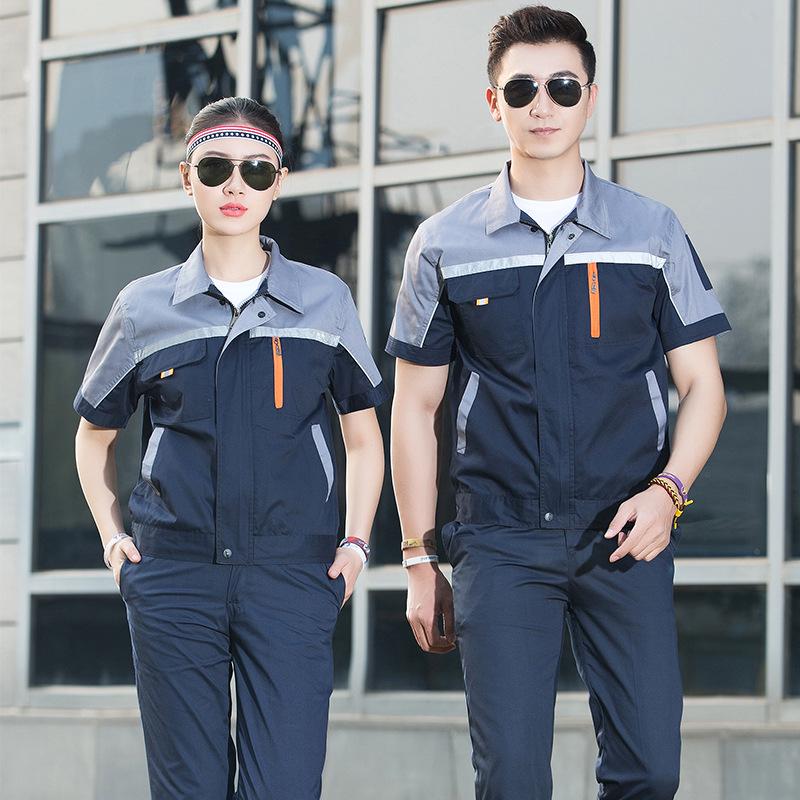 Męski oddychający zestaw odzieży roboczej z krótkim rękawem - letnia odzież budowlana przeciwpotna