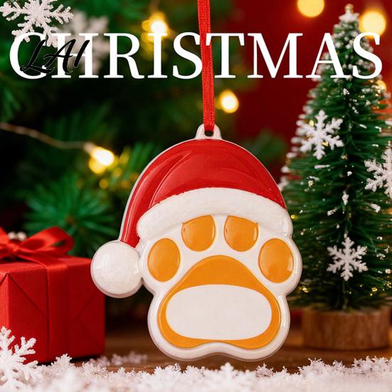 Unique Christmas Gift for Pet Owners Resin Ornament Cute Cat Paw/Bone Shaped Xmas Tree Hanging Decoration Red Riding Hood Holiday Decor with