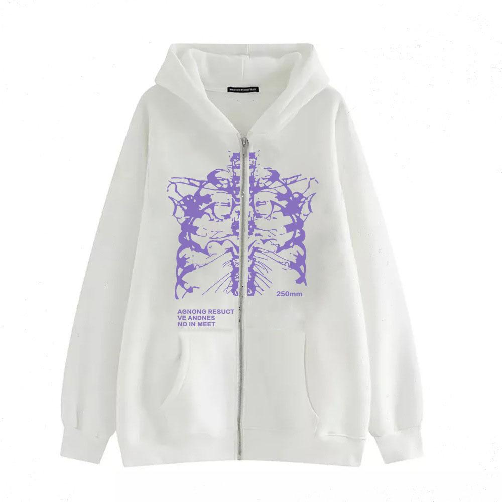 Cross-border new product spot skull wings hooded zipper sweater women's fleece thickened loose sports cardigan sweater women's