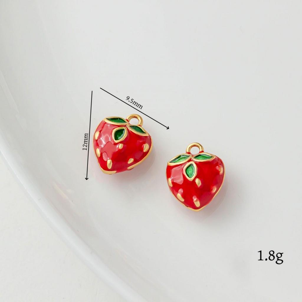 2 PCs Brass Charms 18K Gold Plated Fruit Enamel Pomegranate Peach Strawberry Apple Pendants For DIY Necklace Jewelry Making
