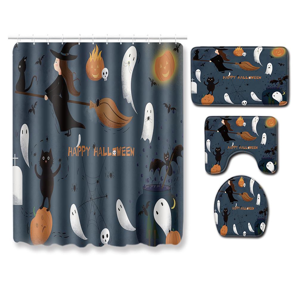 Halloween Shower Curtain Floor Mat Combination Four-Piece Set Kitchen Absorbent Non-Slip Carpet Bedroom Door Mat