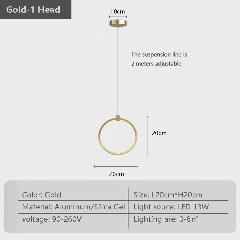Modern LED Pendant Lights Bedside Decor Lamps Gold Round Hanging Fixtures Bedroom Living Room Bar Home Lamp Led Lighting Lustre