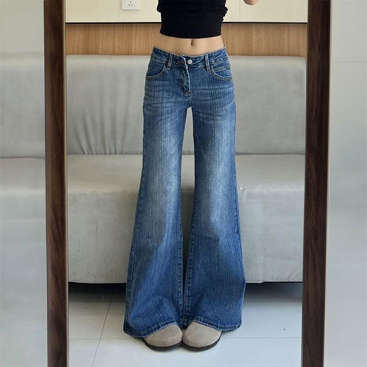 Micro Flared Low Waisted Jeans Straight Autumn Smaller People Hundred Versatile Non-Patchy Legs Loose Micro Flared Trousers Women Long Denim Pants