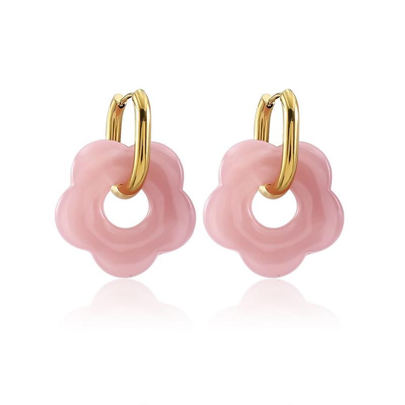 

Wholesale Minimalist Acrylic Flower Huggie Earrings Gold Ear Buckle Women Korean Cute Colorful Resin Drop Earrings for Girls розовый