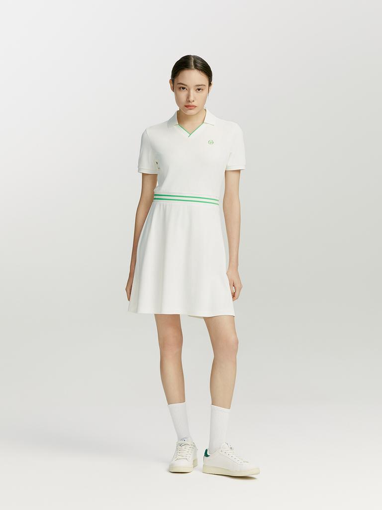 SERGIO TACCHINI W Essential Pique Collared V-Neck Short Sleeve Dress (White)