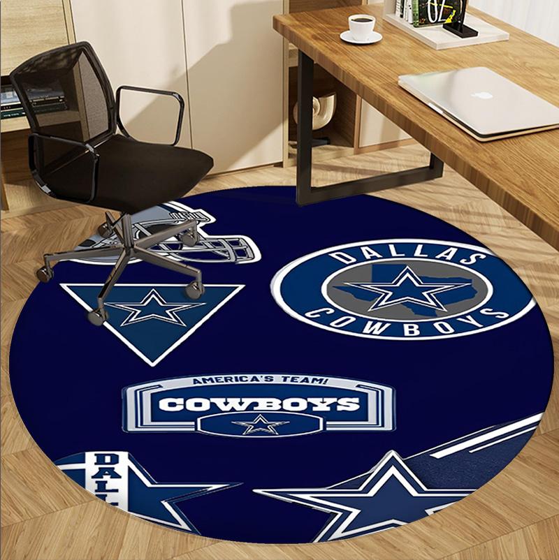 Dallas Cowboys Pattern Round Rug, Indoor/Outdoor Mat, for Picnic, Gameroom, Bedroom, Office, Living Room, Home Decor Carpet, Birthday Gift