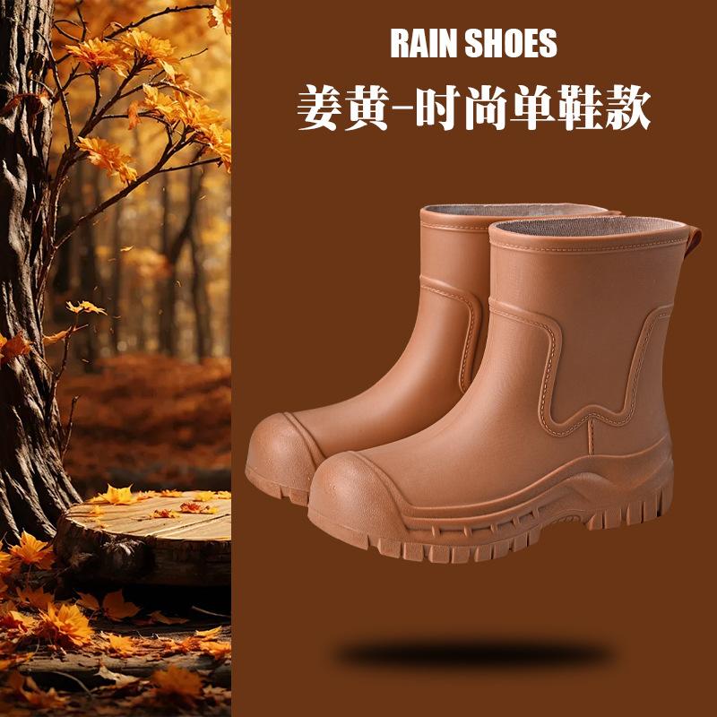 Rain shoes women's short tube new outdoor non-slip water shoes platform water boots fleece rubber shoes short bundle rain boots
