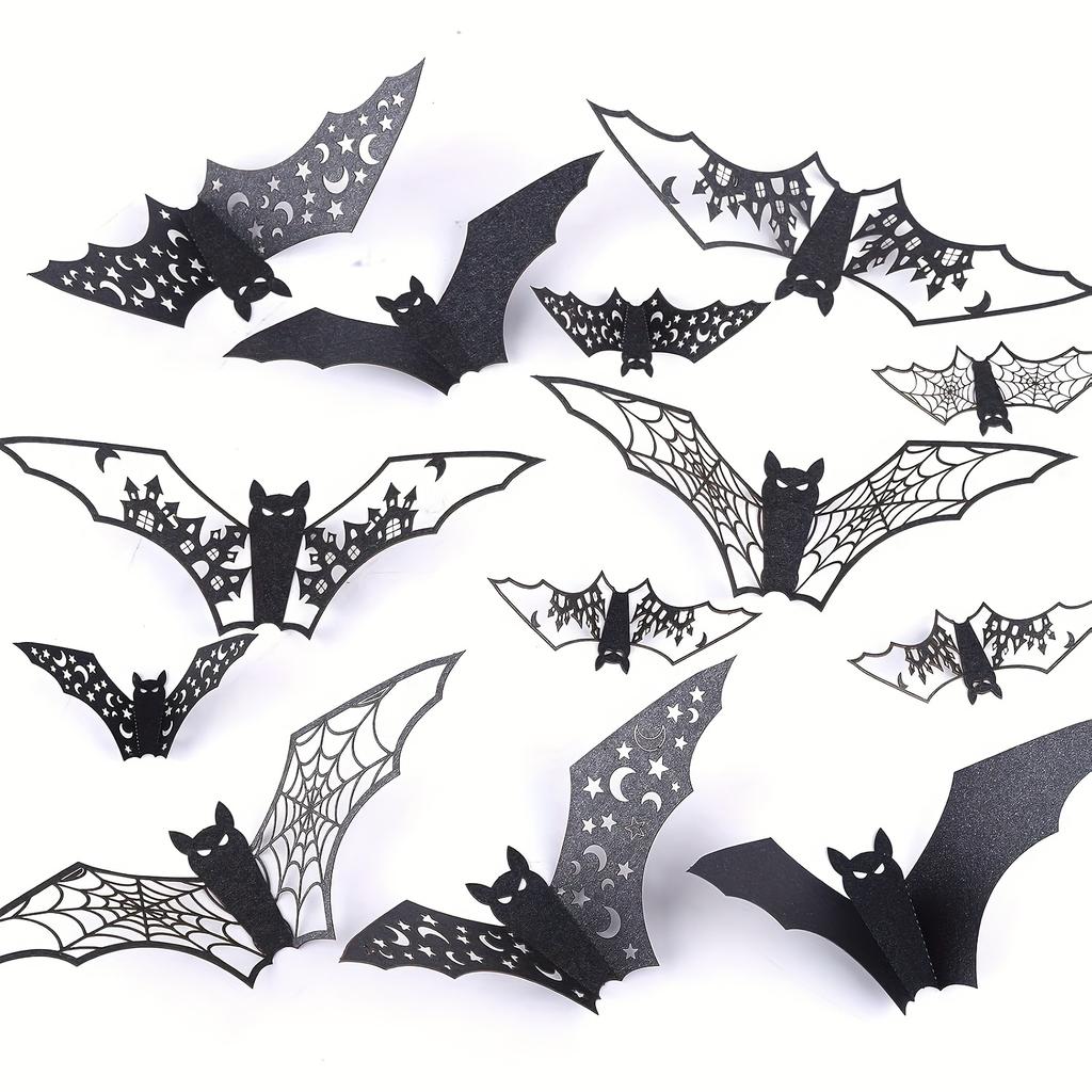 24 Halloween Bat Decoration Door Frames, Hollow Bat Wall Decoration, Paper Bat Wall Sticker, Halloween Party Interior Supplies