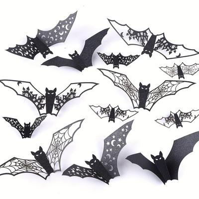 24 Halloween Bat Decoration Door Frames, Hollow Bat Wall Decoration, Paper Bat Wall Sticker, Halloween Party Interior Supplies