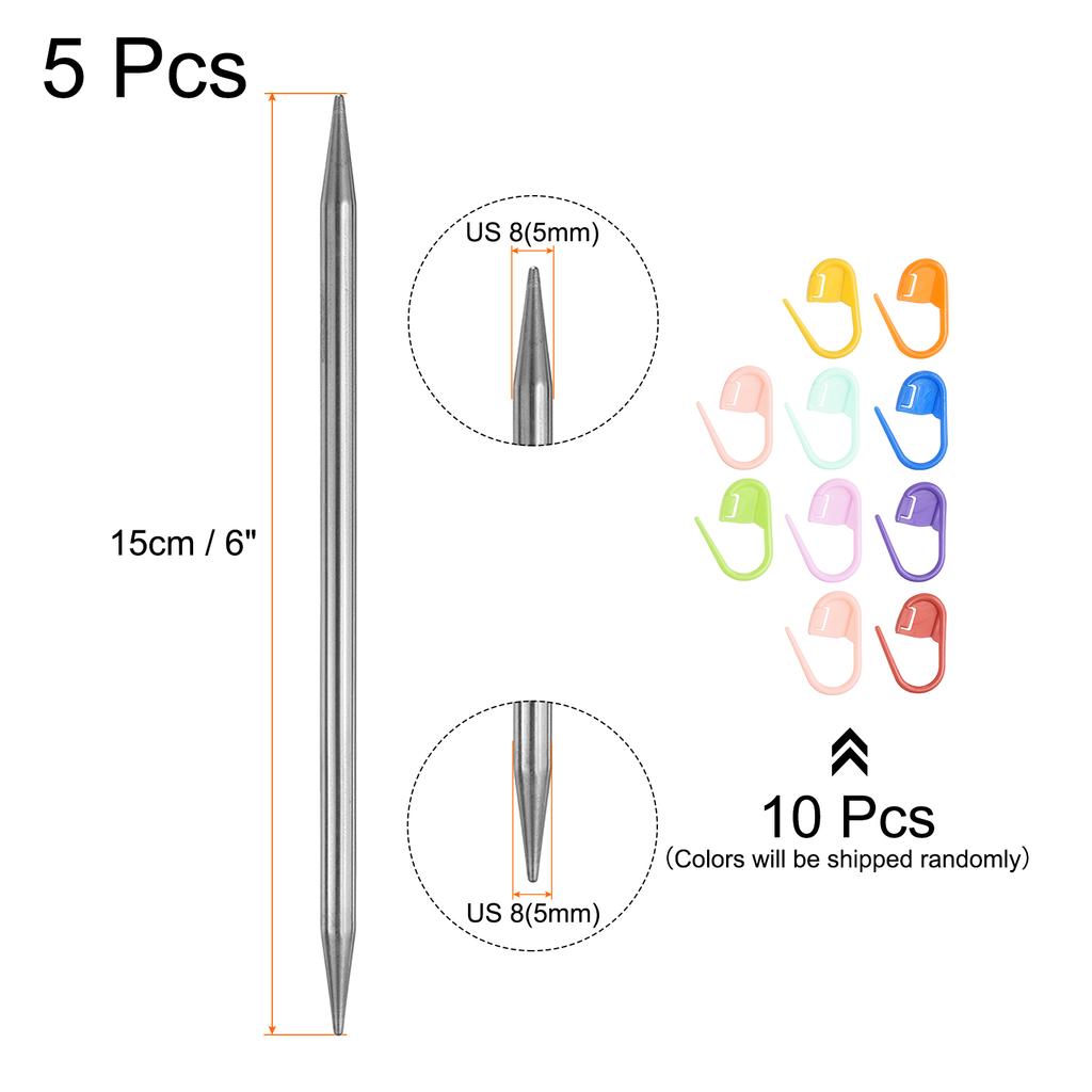 5Pcs Knitting Needle Size US 1.2-5mm Length Stainless Steel Double Pointed Sweater Stitching Needles w 10 Colorful Stitch Marker