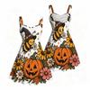 Women Plus Size Off Shoulder Strappy Sleeveless Fitted Waist Ghost Pumpkin Print Flared Dress