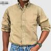 Men's Casual Imitation Denim Shirt - Turn-Down Collar, Button-Up, Long-Sleeved, Solid Color