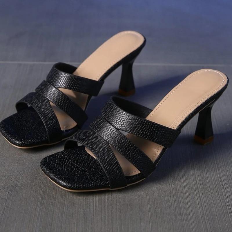 New Flip Flops Women Open Toe Slippers Shallow Mouth Sandals Women Red Silk Cross Casual Fashion High Heels Claquette Femme