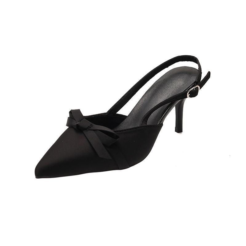 2025 Summer New Fashion Pointed Satin High Heels Brand Design Butterfly Decoration Party Dress Temperament Stiletto Sandals