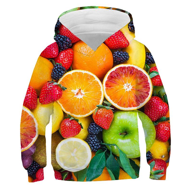 Moletons com Estampa de Batata Frita para Crianças Suéteres Coloridos com Estampa de Doce Macaron Frutas 3D Moletom Roupas Infantis
