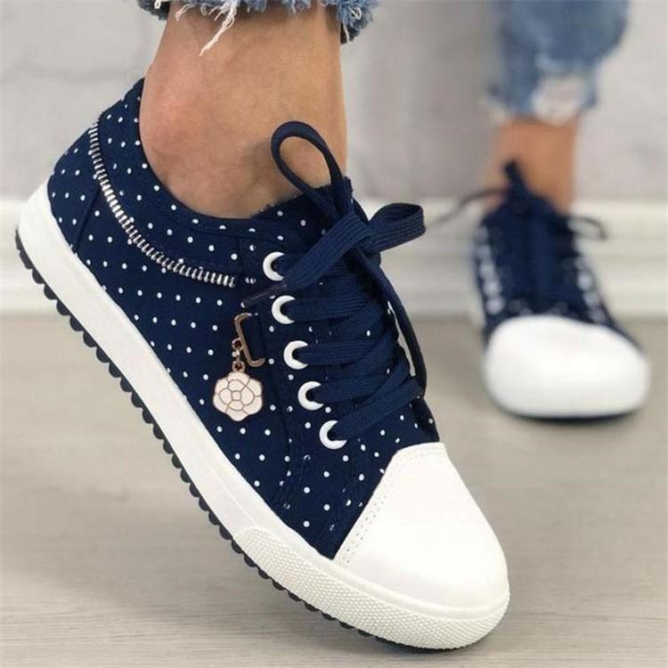 Women's Breathable Mesh Canvas Sneakers Comfort Lace Up Walking Shoes Casual Flat Sneakers Plus Size 35-43