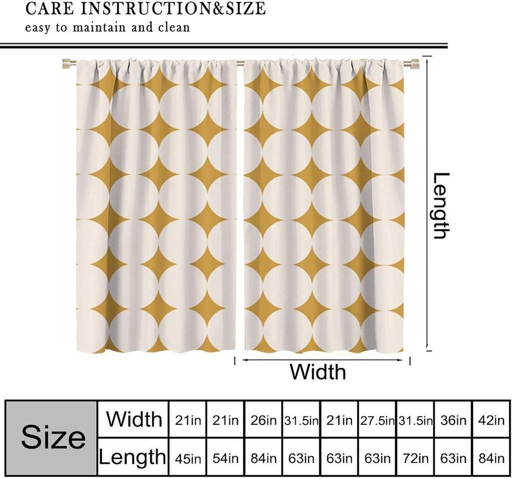Mid-Century Vorhang, Gelb Vintage Abstrakt Boho Fensterdekoration Moderne Geometrische Kreise Kreisförmig Klassisch Retro 50er Jahre Bauernhaus