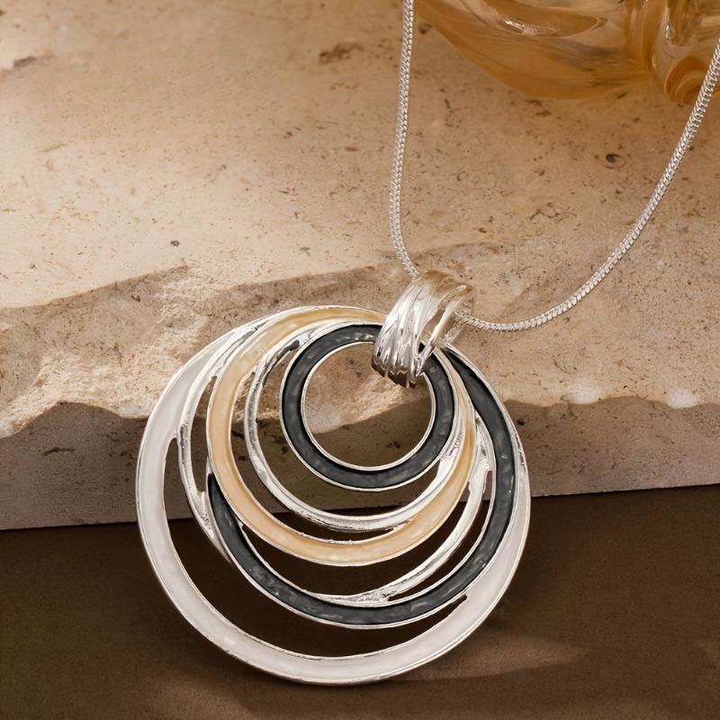 Geometric Oil-Drip Hollow Oval Pendant Necklace - Lightweight Durable Chain, Versatile Women's Jewelry Valentine's Day Gift, Necklace Charms