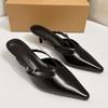 Heels Women Mules Shoes Elegant Pointed Toe Zapatos Mujer Classic Narrow Band Casual Black Female Summer Sandals