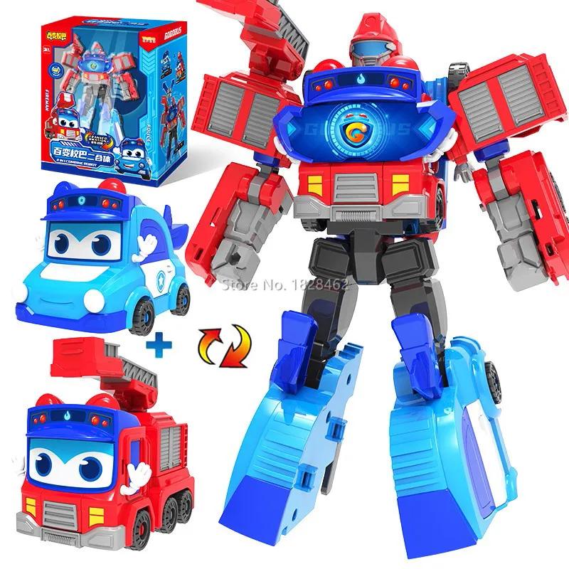 Robot Transformabil 2 ÎN 1 GGBOND Gogo Bus în Mașină Figurine de Acțiune Deformare Ambulanță/Poliție/Pompier Jucării cu Alunecare pentru Copii Cadou
