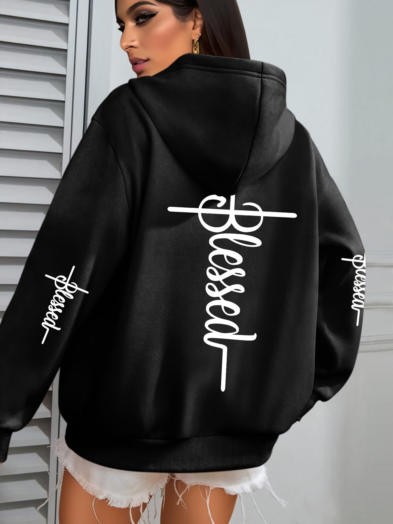 

BLESSED Faith Print Hoodie Long Sleeve Pullover with Pocket Winter Casual Hooded Sweatshirt Kangaroo Pocket Comfortable Stylish M