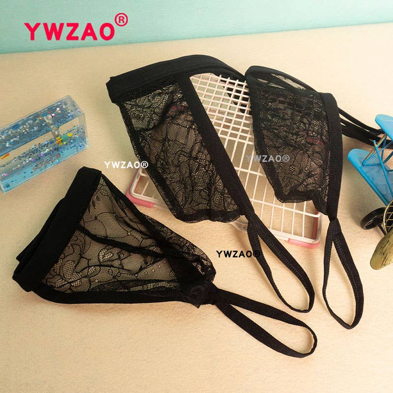YWZAO Tapón Anal Insertable Ropa Interior Masculina Tanga Encaje Negro N12