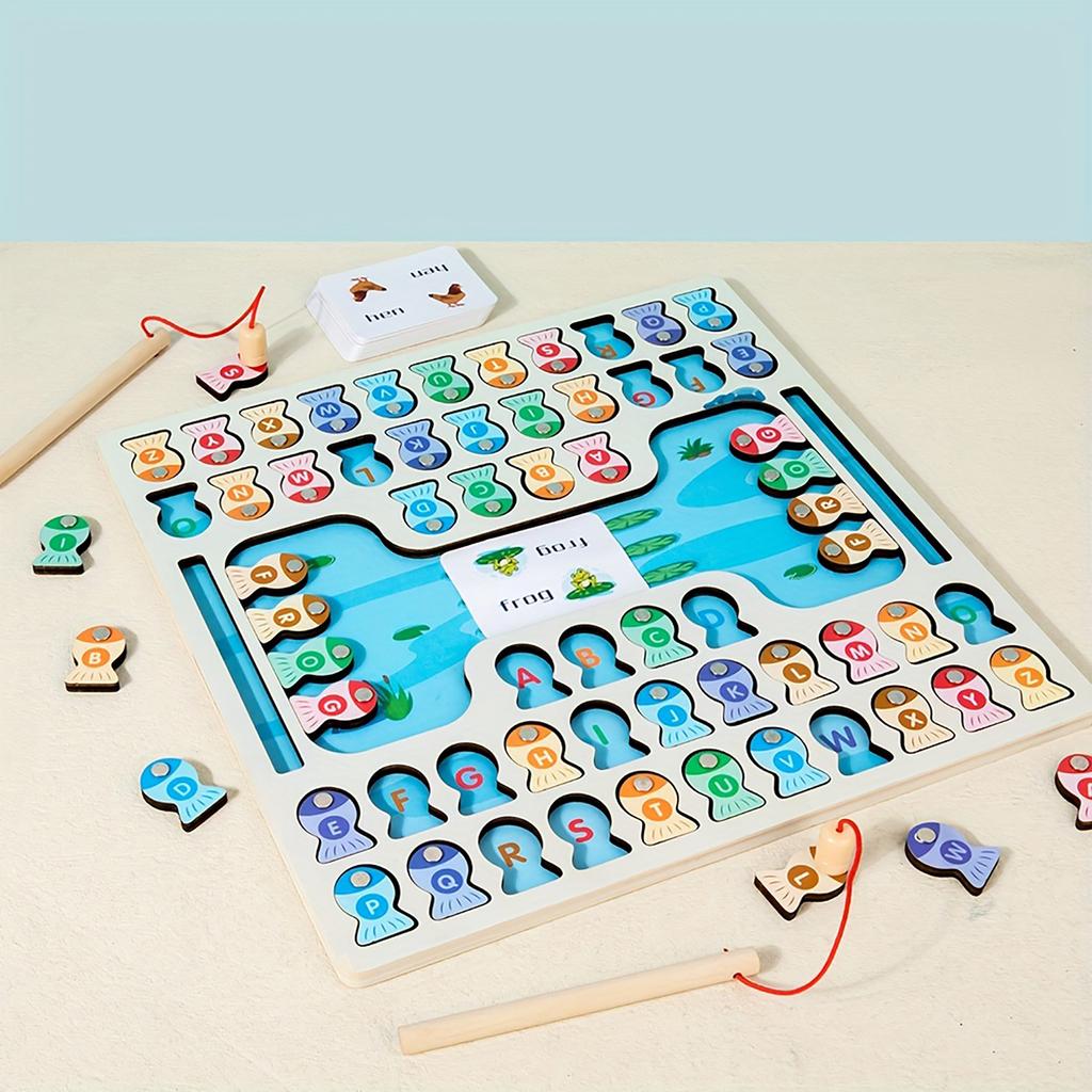 Wooden Magnetic Fishing Game Children's Early Education Letter Cognition Matching Desktop Game Educational Toy