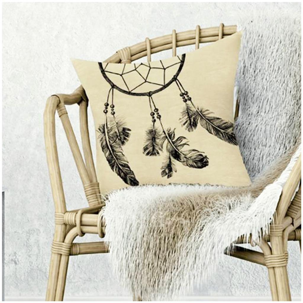 Les Trésors De Lily [Q4330] - Black Beige 'Boho' Cotton Cushion Cover (dreamcatcher) - 40x40 Cm