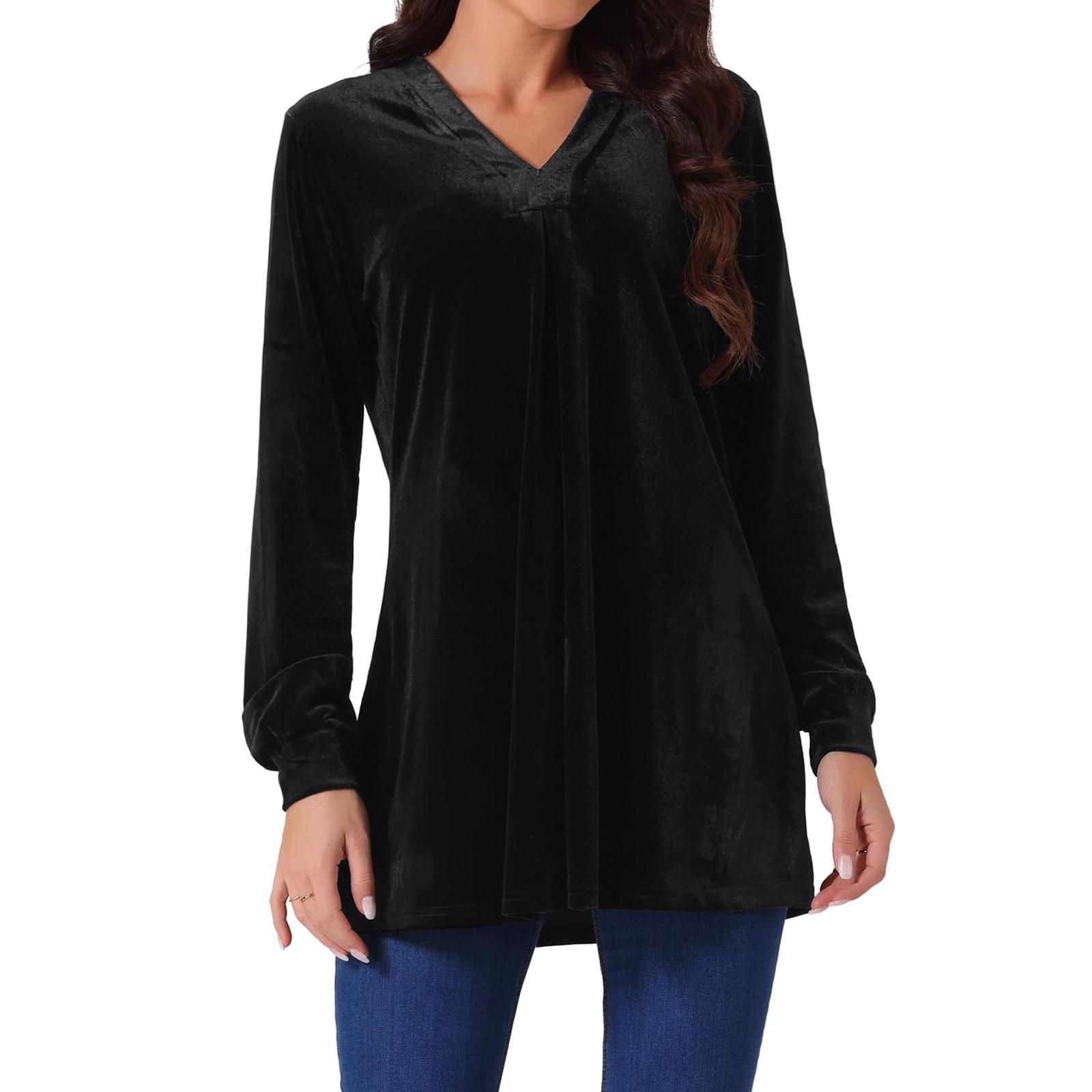

Women s Color Gold Velvet Fashionable Long Sleeved T,shirt Pullover Top M чорний