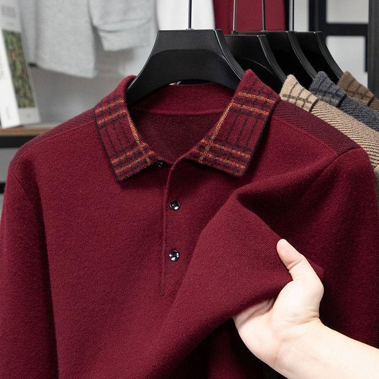 Men’s Lapel Thick Warm Knit Jacquard Polo Sweater - Autumn/Winter Collection