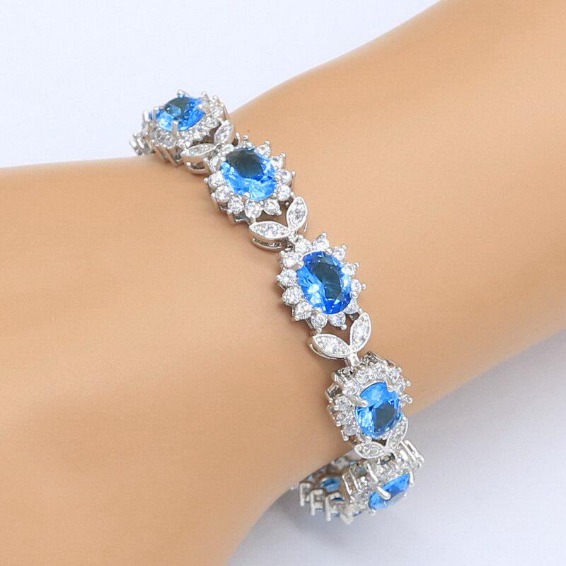 WPAITKYS Light Blue Zircon Silver Color Jewelry Sets For Women Wedding Earrings Ring Necklace Bracelet