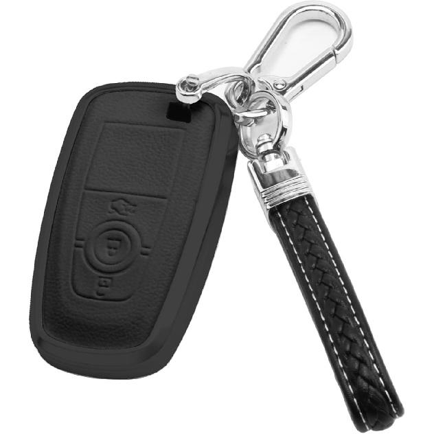 

Ford Car Key Fob Cover,Compatible with Ford F-150 F-250 F-350 Ecosport Edge Explorer Fusion Mustang (Metal Leather 3 buttons black)