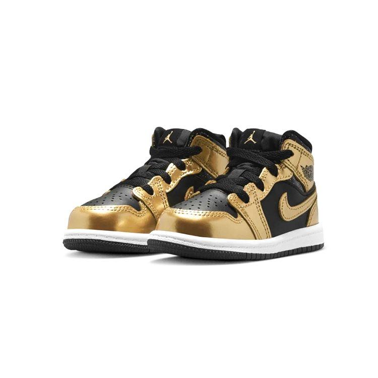 Air Jordan 1 Mid SE TD Oro Metallizzato Nero Sneakers da Bambino Bianche DR6969-071