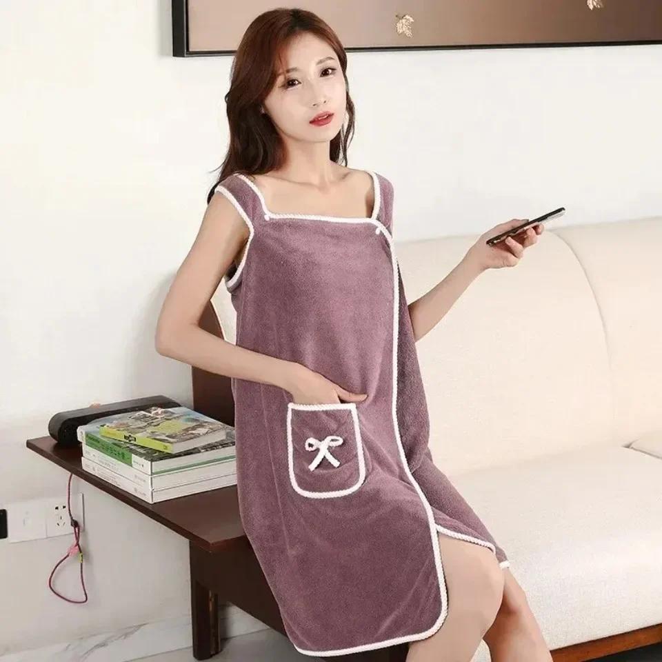 Womens Bath Towels Bathrobe Bath Towels Clearance Soft and Absorbent Towel Dress Wearable Coral Fleece Quick-Dry Shower Bathrobe